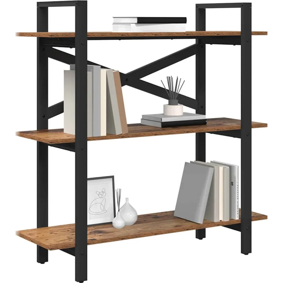 vidaXL Boekenkast 3-laags 100 x 33,5 x 102 cm Bewerkt hout Oud Hout bruin, foto 2