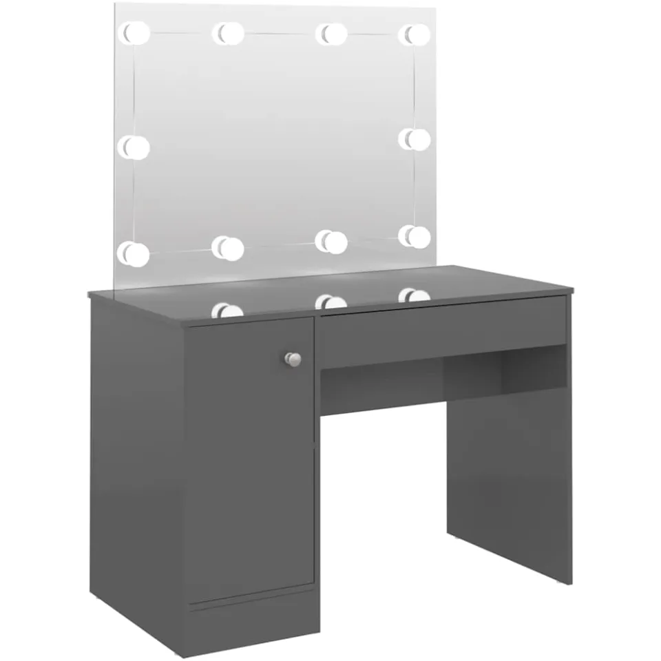 vidaXL Kaptafel met LED's 110x55x145 cm MDF glanzend grijs, foto 3