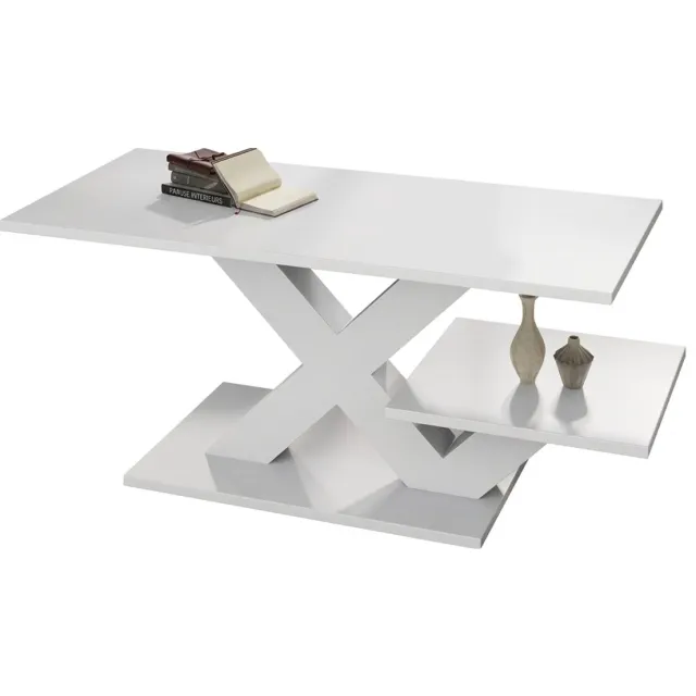 Rolipo Hoogglans salontafel wit – 100 x 48 x 45 cm – Dubbel tafelblad en X-vormige poten – Belastbaar tot 10 kg