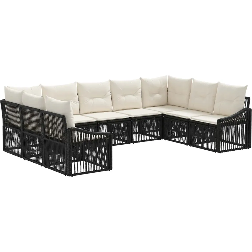 vidaXL Tuinbankenset 9 st 9-zits Zwart poly rattan, foto 3