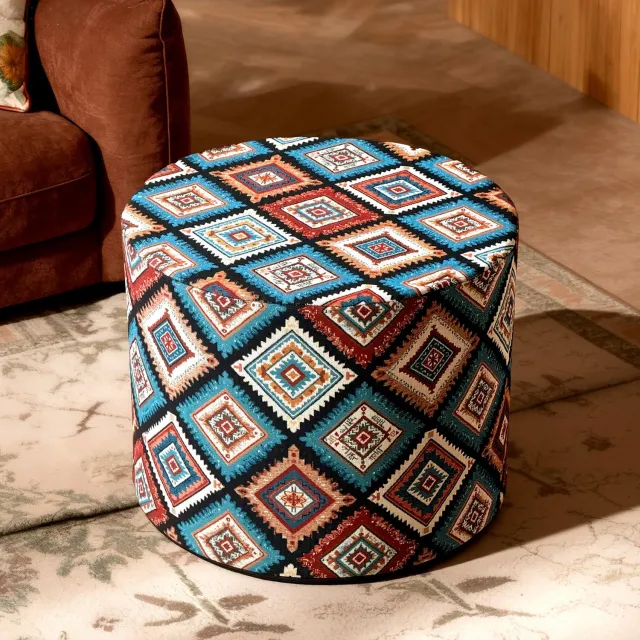 Famanu Ronde voetenbank in bohemian stijl met afneembare en wasbare hoes, multifunctioneel en decoratief, ideaal voor extra zitgelegenheid of als bijzettafel in elke ruimte wit