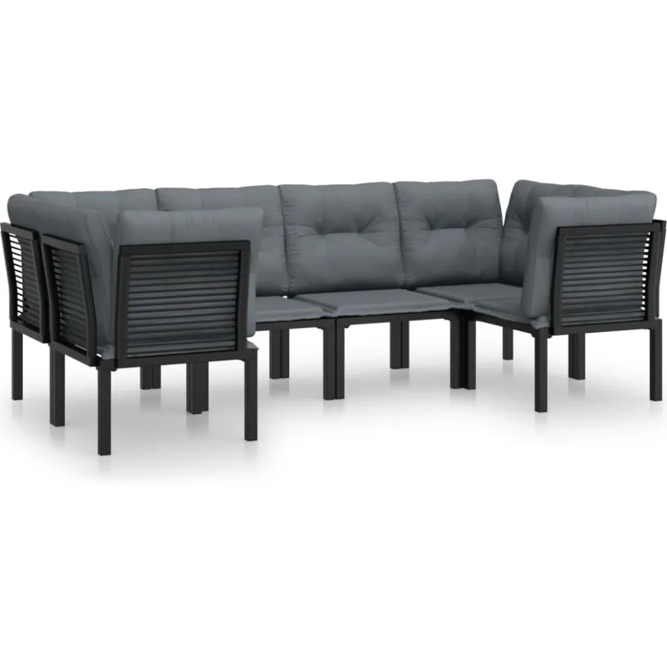 vidaXL 6-delige Loungeset poly rattan zwart en grijs