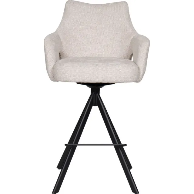 HTfurniture Witte barkruk-180 graden draaien-met armleuningen- zwart poeten