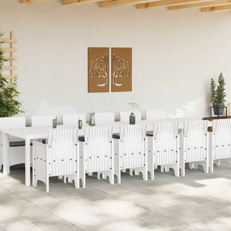 vidaXL Tuin Eetset 13 st Wit Polt riet, foto 3