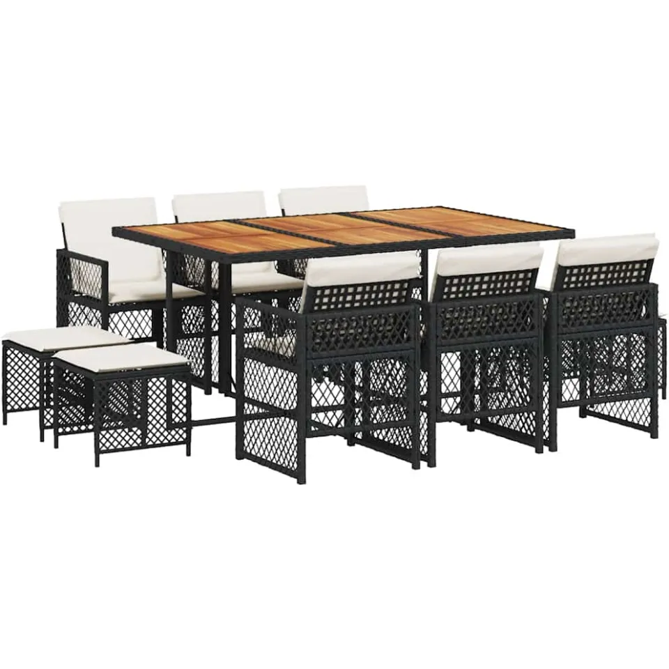vidaXL 11-delige Tuinset met kussens poly rattan zwart, foto 4