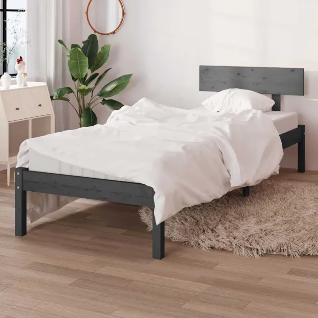 vidaXL Bedframe massief grenenhout grijs 90x190 cm