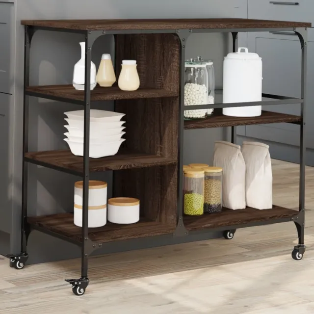 vidaXL Keukentrolley 100x45x89,5 cm bewerkt hout bruin eikenkleurig