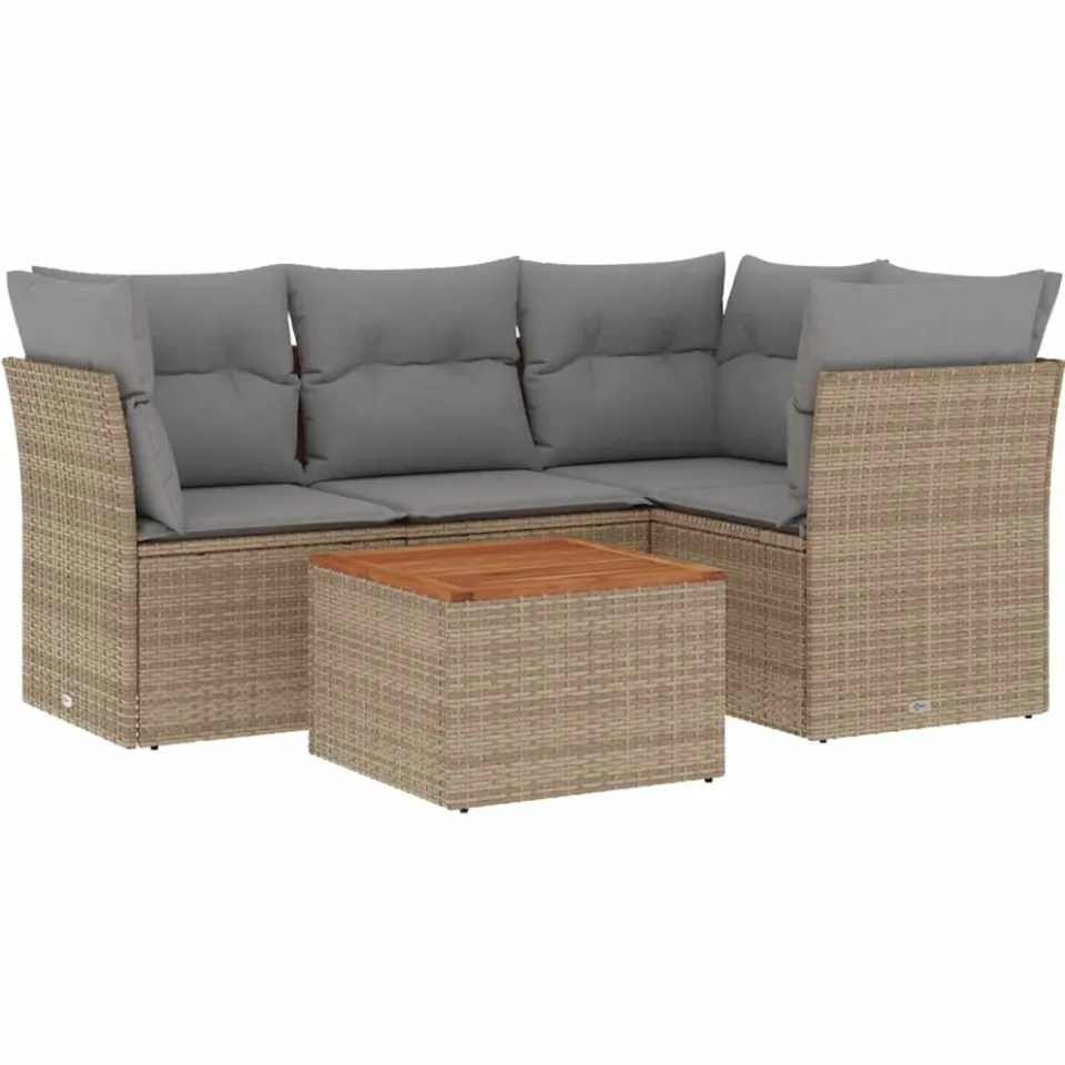 vidaXL 5-delige Loungeset met kussens poly rattan beige, foto 3
