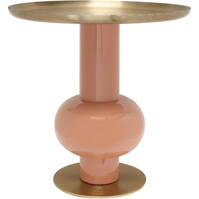 Padiro ronde bijzettafel - Ø 50 x 50 cm - Abrikoos / Goudkleurig - Modern Art deco Glamour - IJzer, Fluweel - handgemaakt oranje