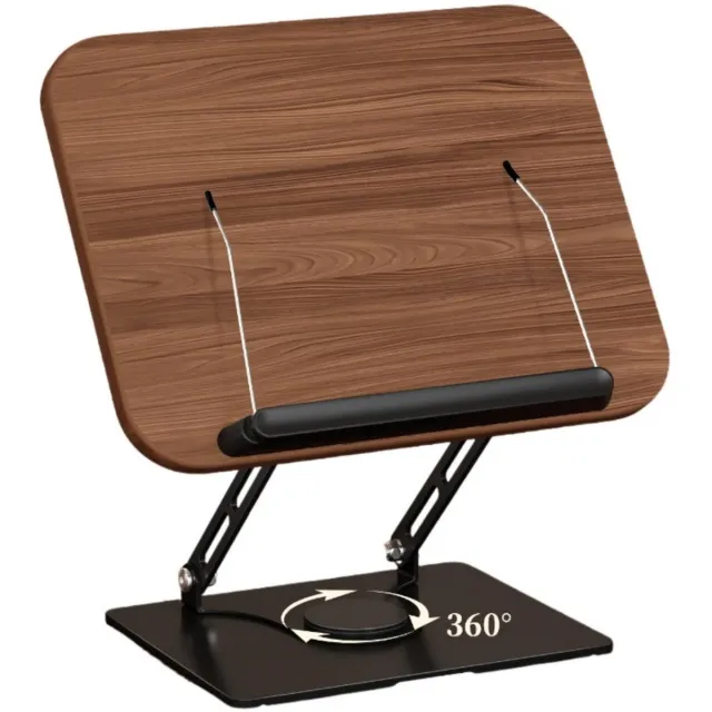 GelldG Boekenplank - Draaibaar - Opvouwbare leesboekenplank - Receptenhouder met zijclips - Geschikt voor recepten, tijdschriften, tablets en laptops - Elegante retrostijl Okkernoot