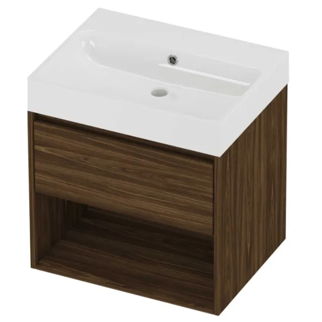 Proline Podium Badmeubelset Polystone Loft Schap 60x46x62 cm Glans Wit Cabana Oak Eiken