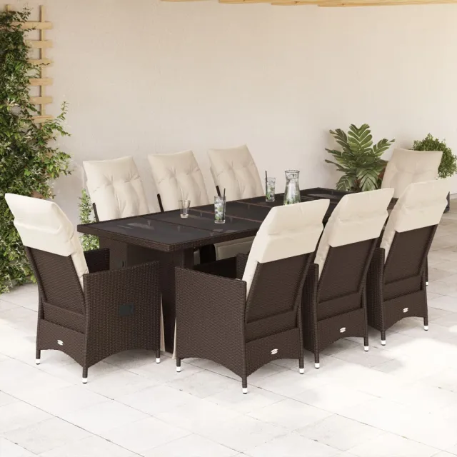 vidaXL 9-delige Bistroset met kussens poly rattan bruin, foto 2