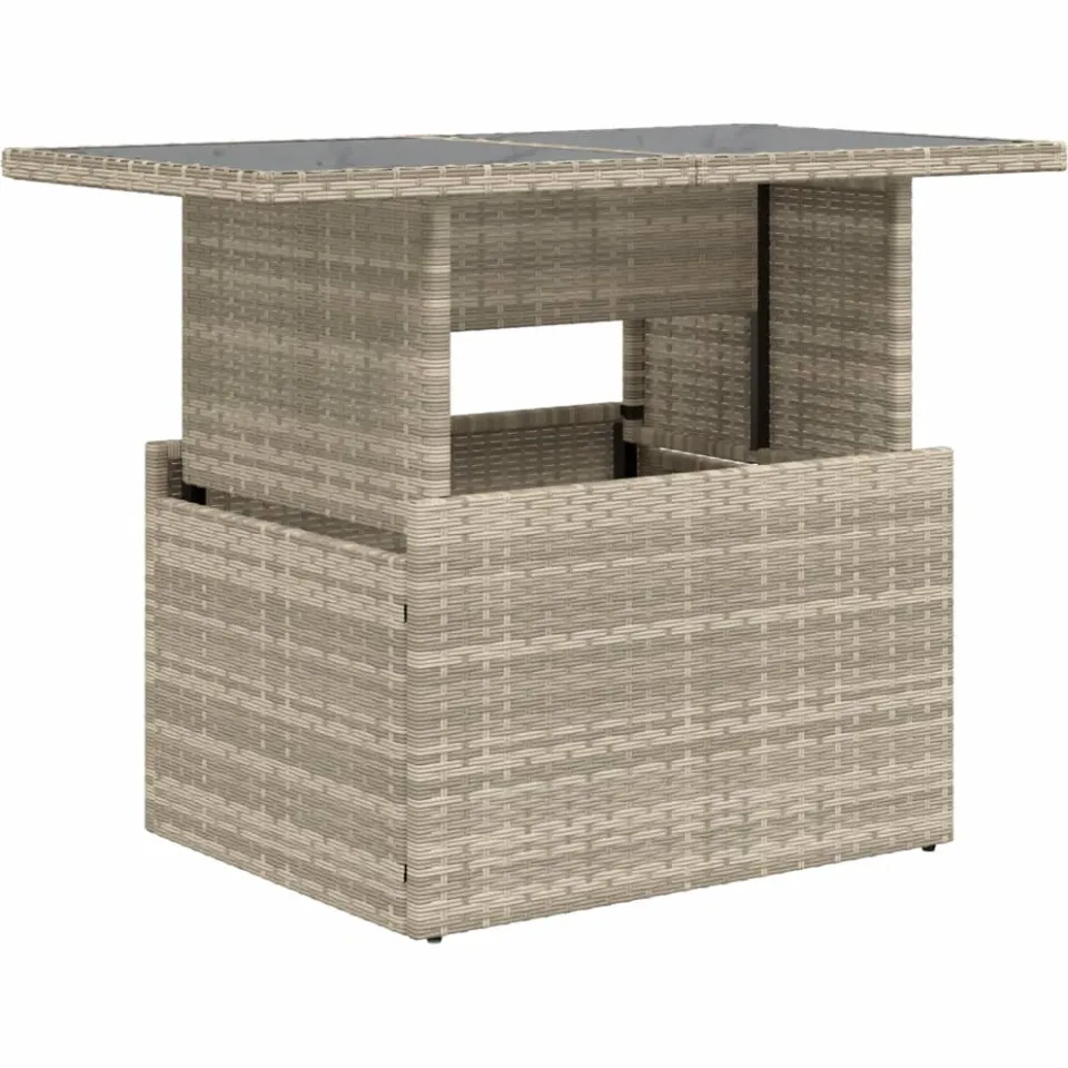 vidaXL Tuintafel met glazen blad 100x55x73 cm poly rattan lichtgrijs grijs