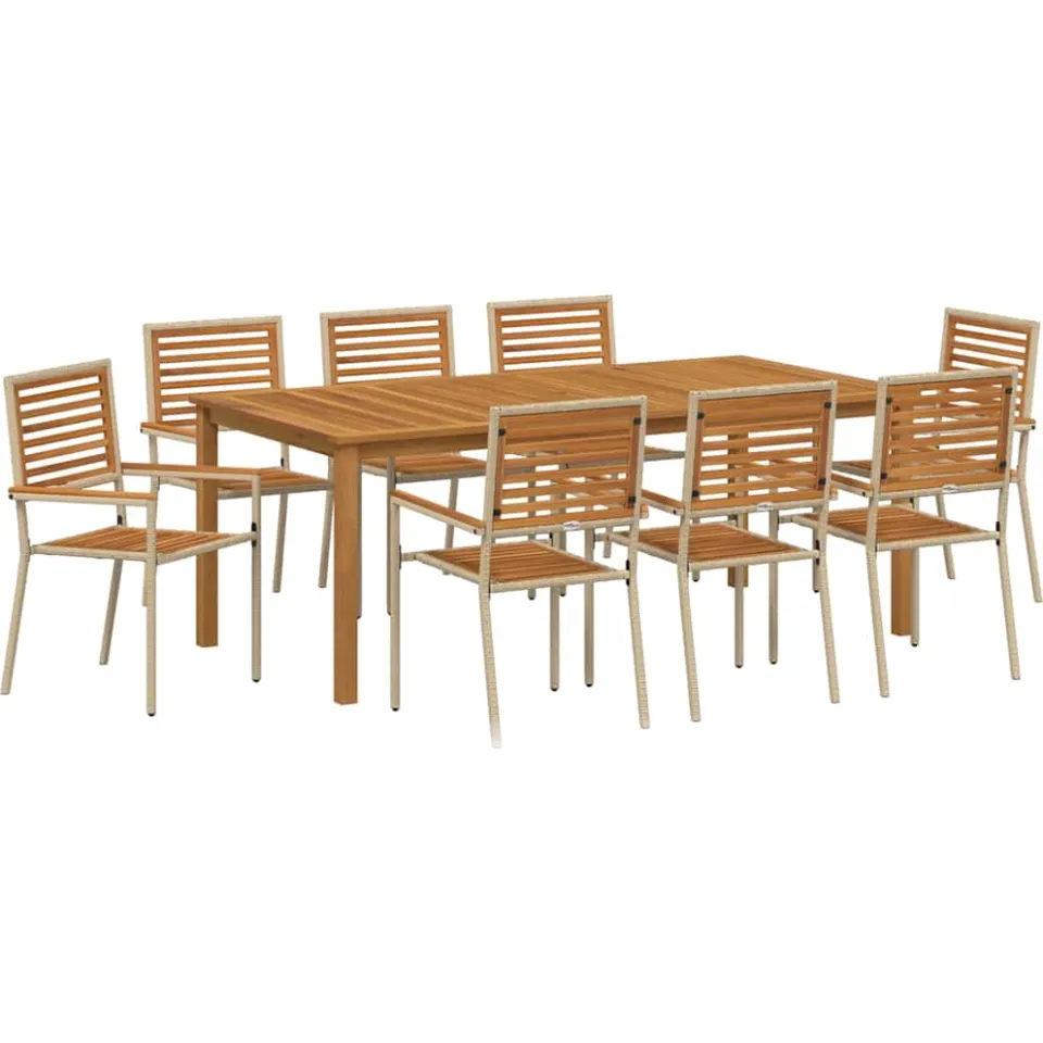 vidaXL Tuin eettafelset 9 st Beige Massief Acaciahout