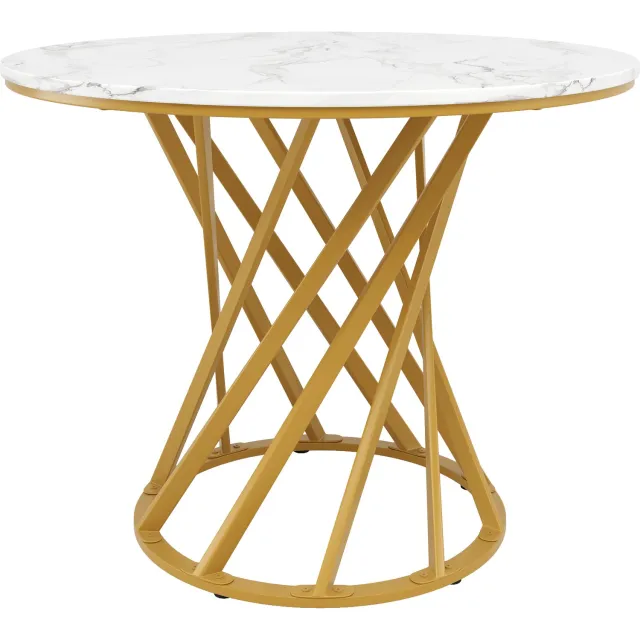 SONNENH Eettafel - Marmerlook en metalen poten - 80 x 80 x 76 cm - Wit/goudkleurig