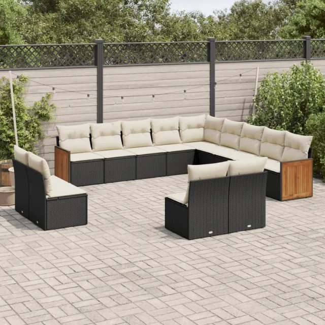 vidaXL 13-delige Loungeset met kussens poly rattan zwart, foto 2