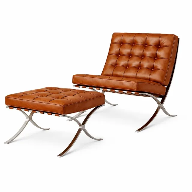 Meubeldistrict Oslo Chair + Hocker - Cognac Bruin - Fauteuil - Stoel - Luxe Variant