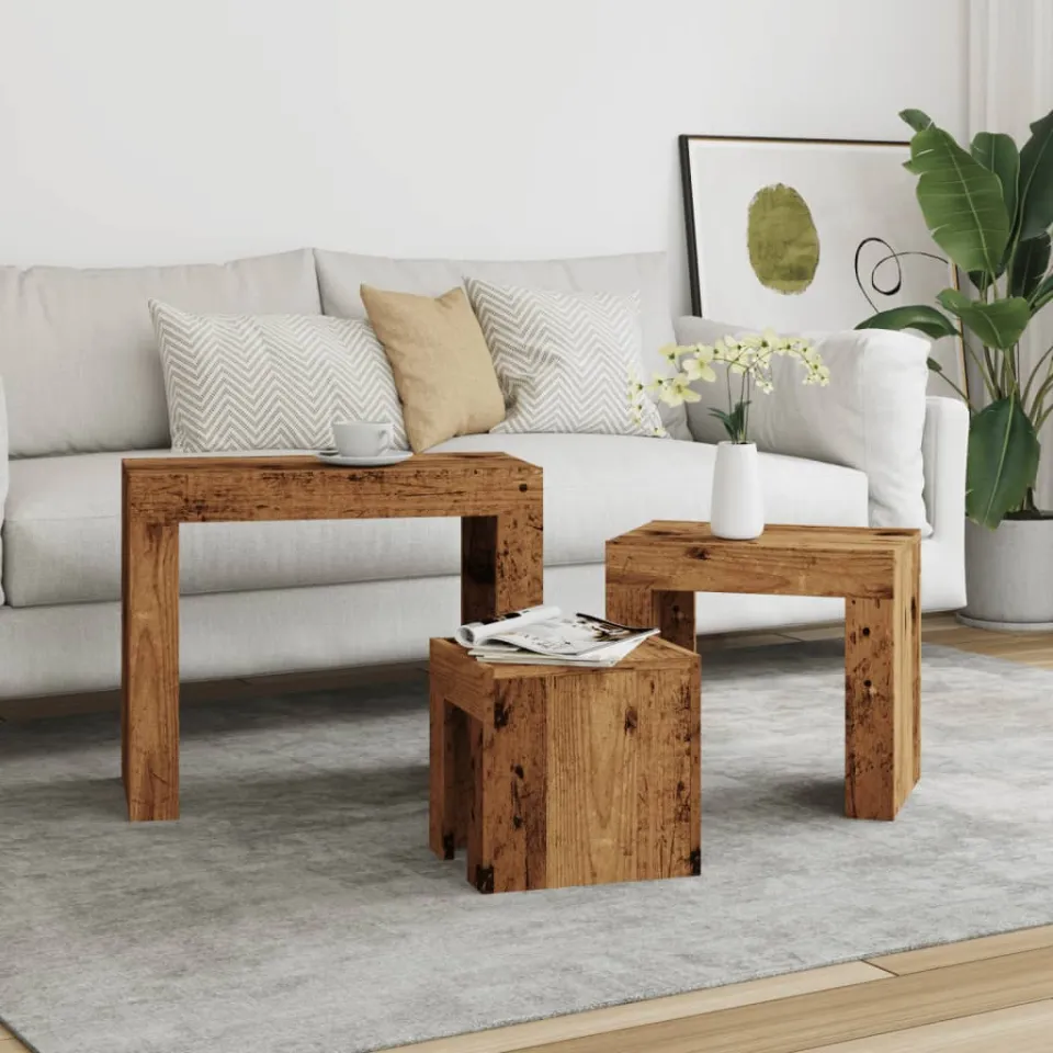vidaXL 3-delige Tafeltjesset bewerkt hout oud houtkleurig bruin, foto 3
