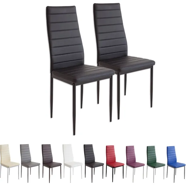 Albatros International MILANO Eetkamerstoelen in Set van 2, Zwart - Gestoffeerde stoel met kunstleer bekleding - Modern stijlvol design aan de eettafel - Keukenstoel of eetkamerstoel met hoog draagvermogen tot 110kg
