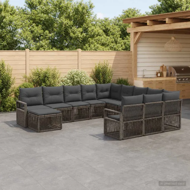 vidaXL Tuinbankenset 12 st 12-zits Grijs poly rattan, foto 2