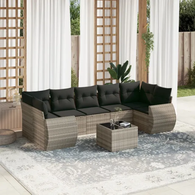 vidaXL 8-delige Loungeset met kussens poly rattan lichtgrijs grijs, foto 2