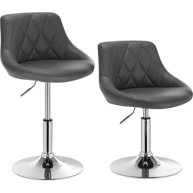Happyment Barkruk Norino deluxe - Industrial - Grey - Barkrukken set van 1 - Barstoel Kruk - Barstoelen met rugleuning - Keukenstoel - In hoogte verstelbaar - Kunstleer Grijs