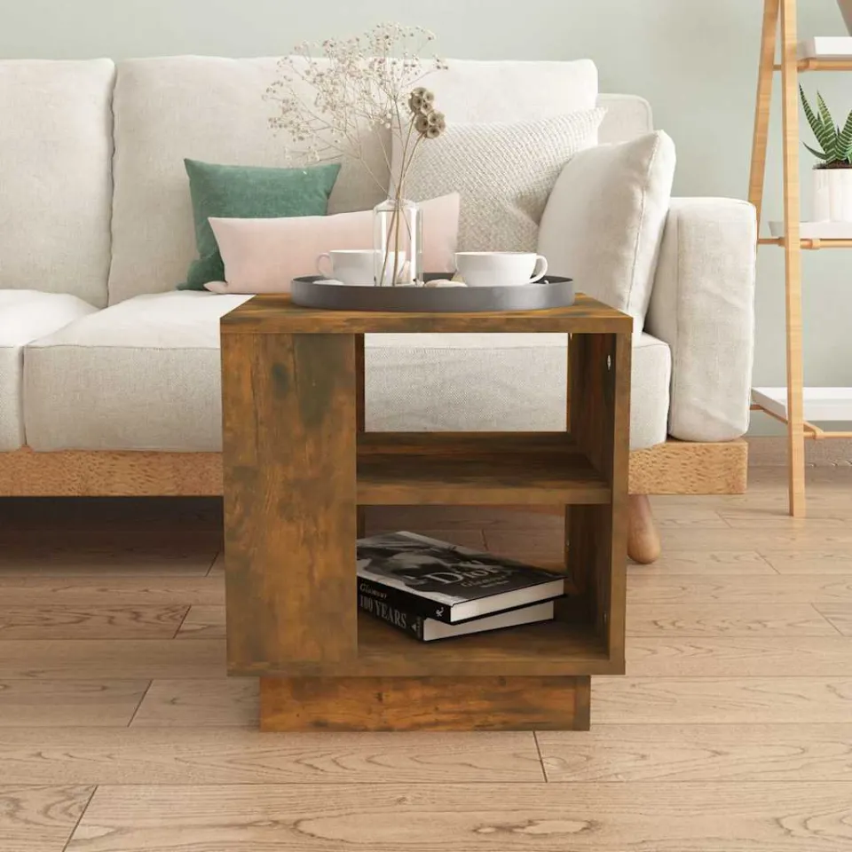 vidaXL Salontafel 40x40x43 cm bewerkt hout gerookt eikenkleurig, foto 4