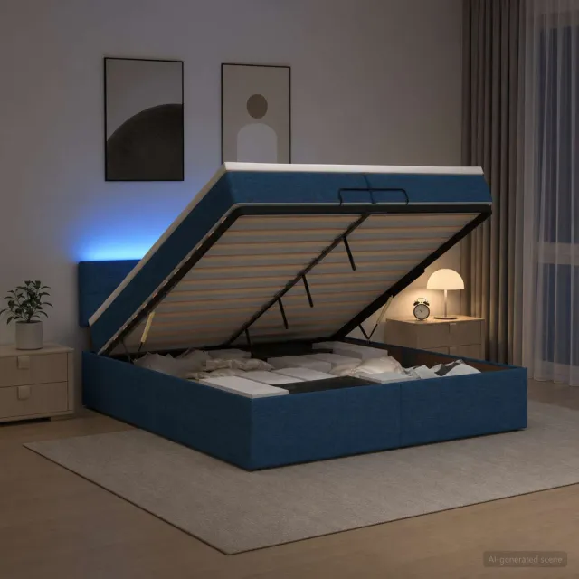 vidaXL Ottoman Bed met Matrassen en LED Blauw 200 x 200 cm Stof