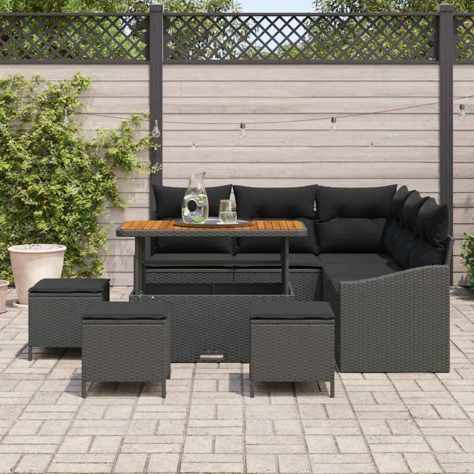 vidaXL Tuinbankenset 9 st Zwart poly rattan, foto 3