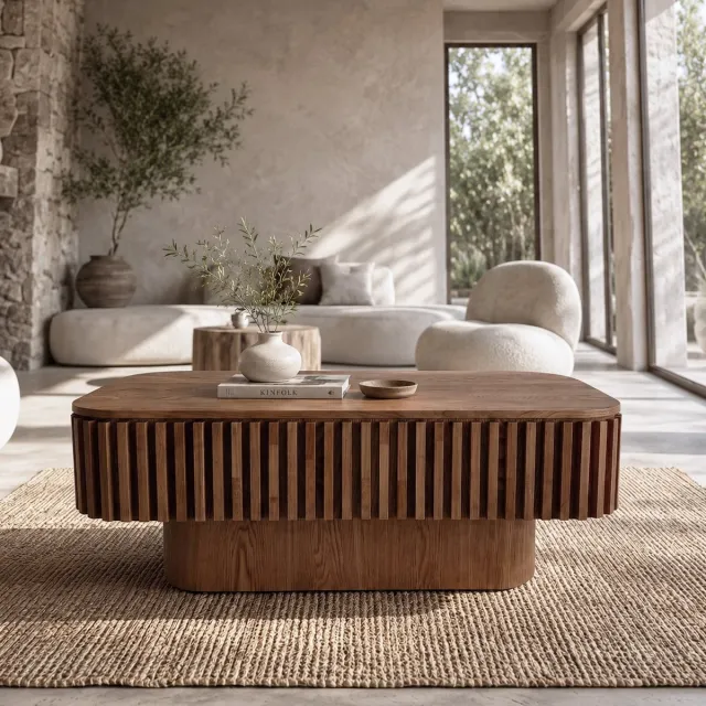 VVBV Salontafel 98x60x35 cm – Industrieel – Modern Design – Boho – Houtlook – Voor Woonkamer – Voor Slaapkamer – Walnoot