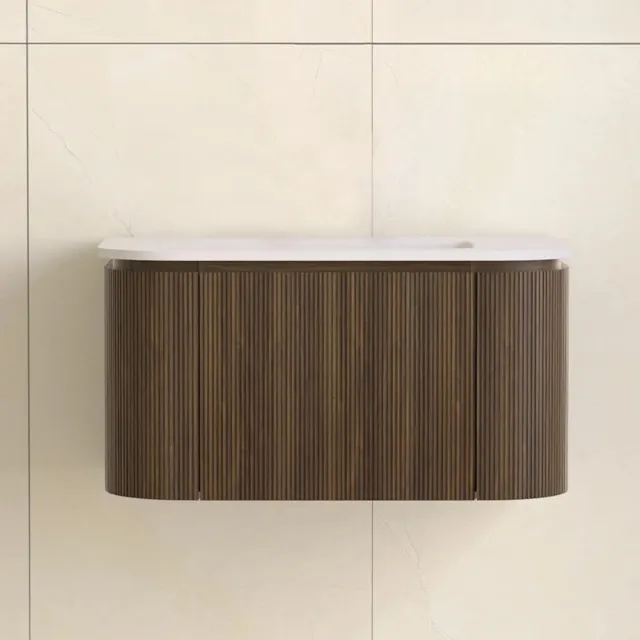Sanilux Badmeubelset Sanilux Eleganza 80 cm Solid Surface Zonder Kraangat Dark Walnut