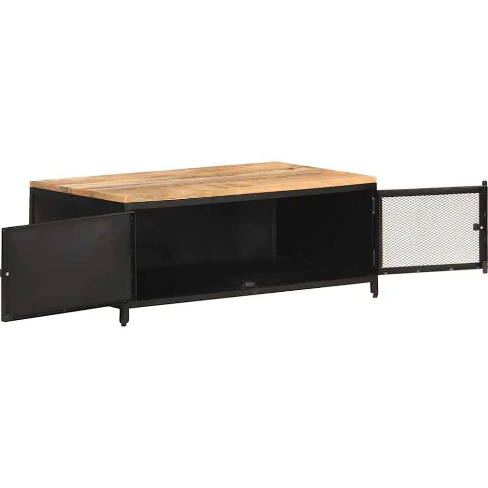 vidaXL Salontafel 90x50x37 cm massief ruw mangohout zwart, foto 3