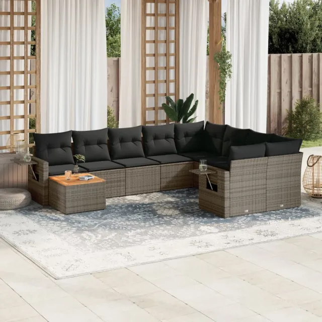 vidaXL 10-delige Loungeset met kussens poly rattan grijs, foto 2