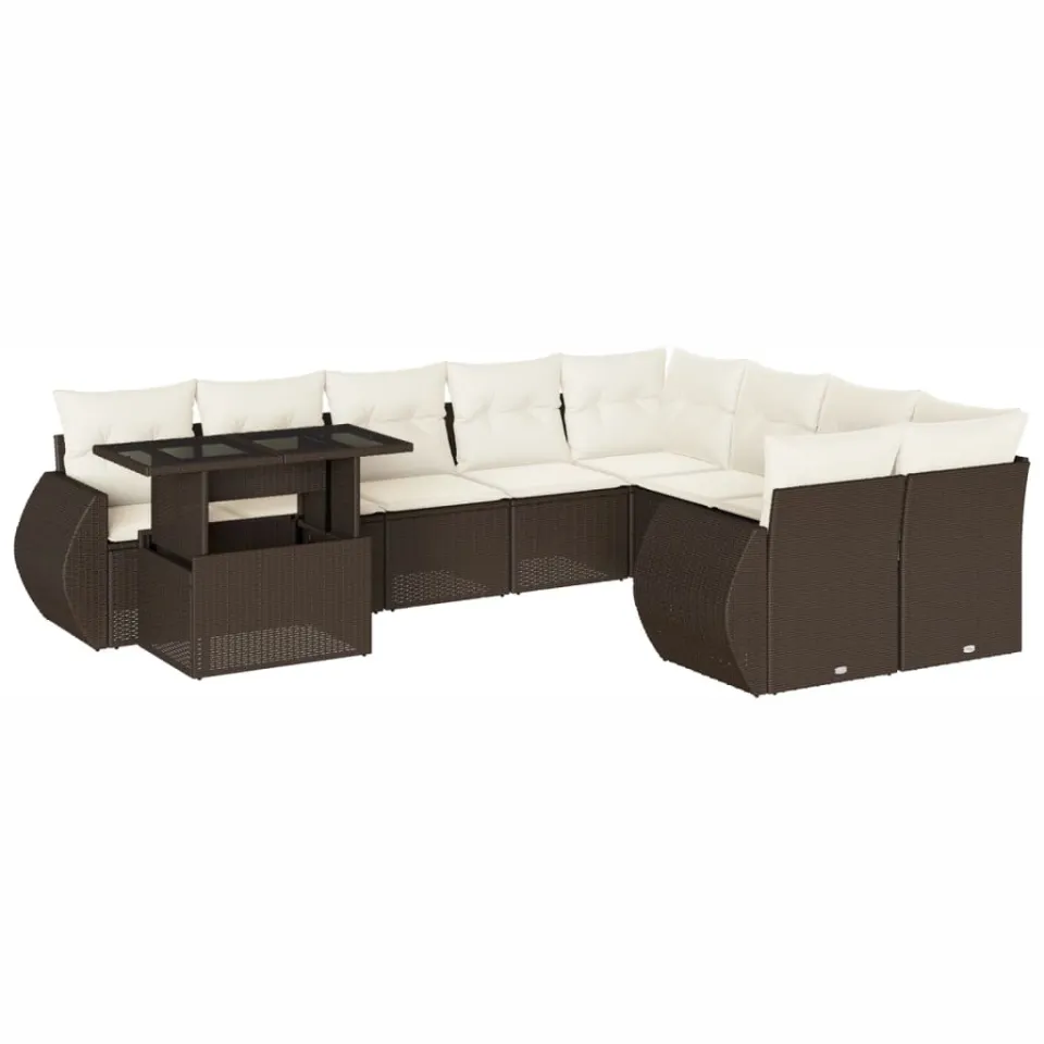 vidaXL 10-delige Loungeset met kussens poly rattan bruin, foto 3