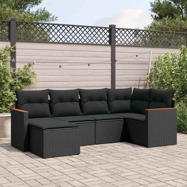 vidaXL 6-delige Loungeset met kussens poly rattan zwart, foto 2