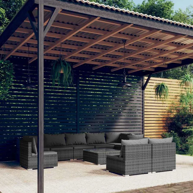 vidaXL 10-delige Loungeset met kussens poly rattan grijs, foto 2