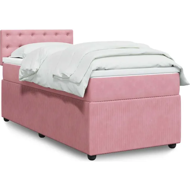 vidaXL Boxspring met matras fluweel roze 90x200 cm