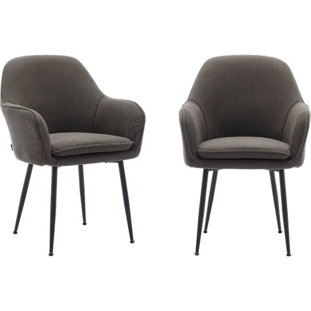 sweeek Set van 2 corduroy fauteuils met matzwarte metalen poten, b 57 x d 59 x h 84,5 Donkergrijs