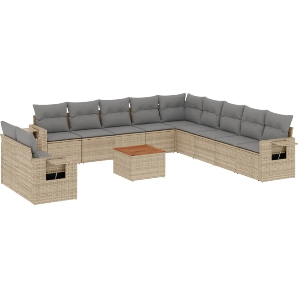 vidaXL 12-delige Loungeset met kussens poly rattan gemengd beige, foto 3