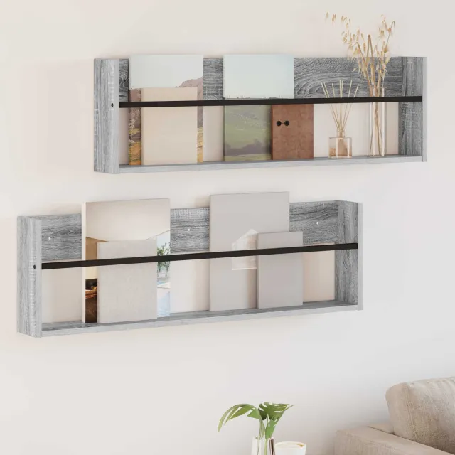 vidaXL Tijdschrift Rek 2 st Grijs Sonoma 100 x 12 x 30 cm Bewerkt hout, foto 2