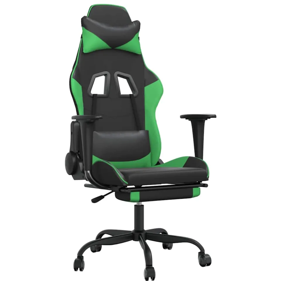 vidaXL Gamestoel met voetensteun kunstleer zwart en groen, foto 3