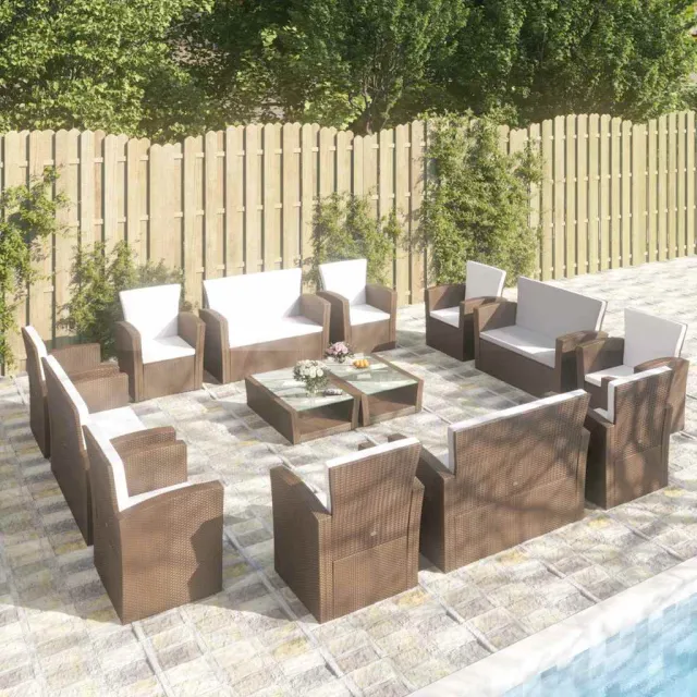 vidaXL 16-delige Loungeset met kussens poly rattan bruin, foto 2