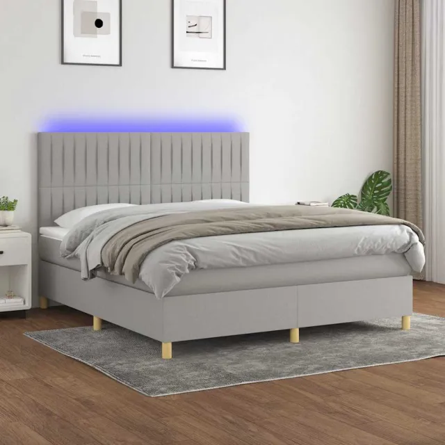 vidaXL Boxspring met matras en LED stof lichtgrijs 180x200 cm grijs