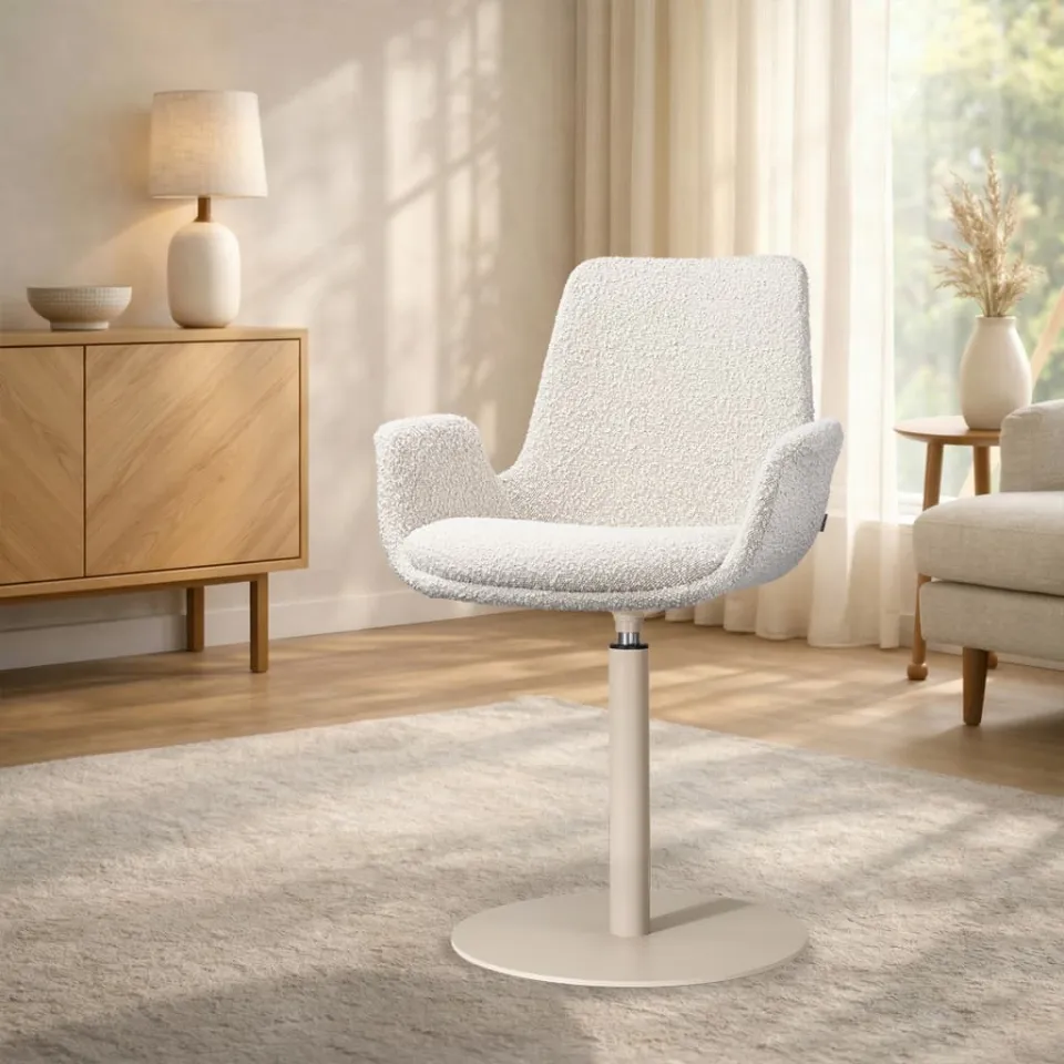 Nolon Niva-Eef draaibare tulp eetkamerstoel bouclé beige - beige onderstel, foto 4