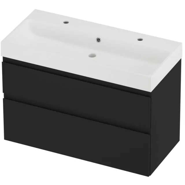 Proline Podium Badmeubelset Polystone Loft 2 Kraangaten 100x46x70 cm Mat White Mat Zwart