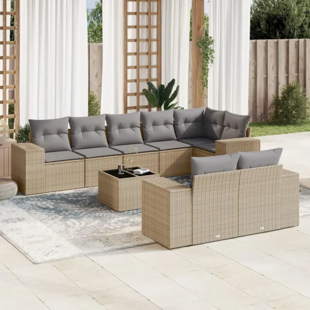 vidaXL 9-delige Loungeset met kussens poly rattan beige