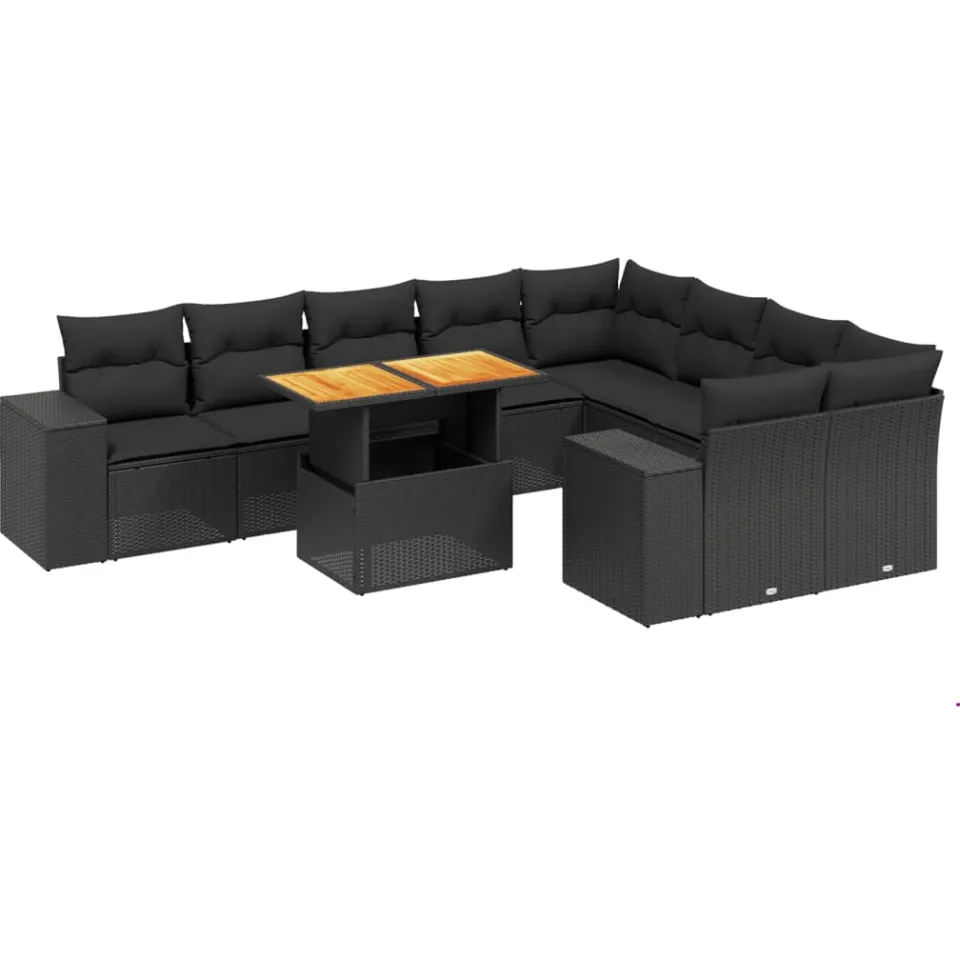 vidaXL 10-delige Loungeset met kussens poly rattan zwart, foto 3