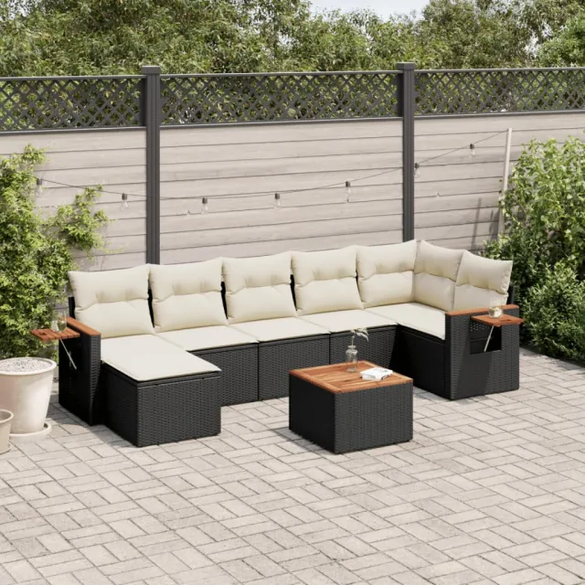 vidaXL 8-delige Loungeset met kussens poly rattan zwart, foto 2