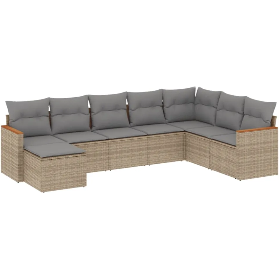 vidaXL 8-delige Loungeset met kussens poly rattan gemengd beige, foto 3