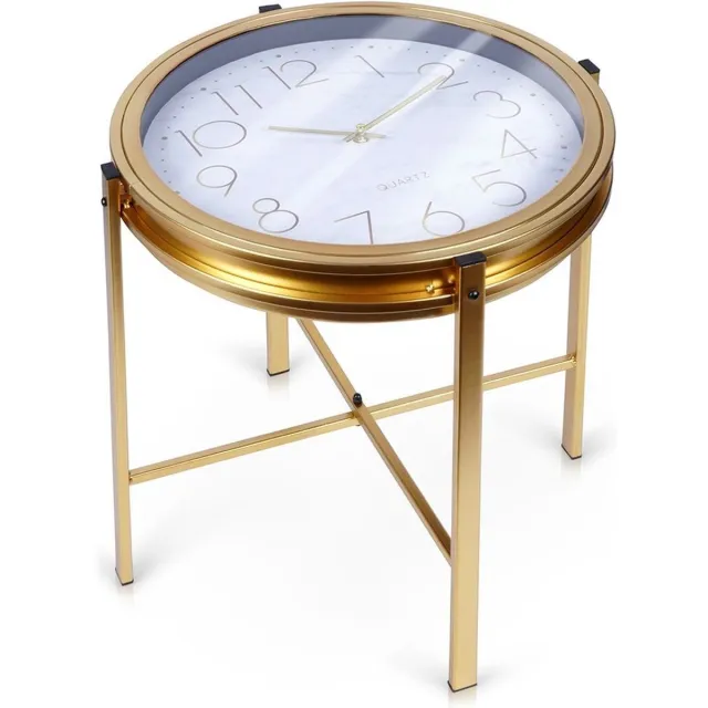 vilde Koffietafel Metaal Gouden met Klok 42x40 cm - Salontafel - Tafel - Woonkamer